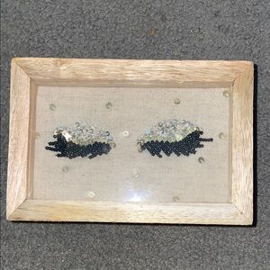 Handcrafted Fringed Sequin Eyelash Wooden Box- Beige and Black